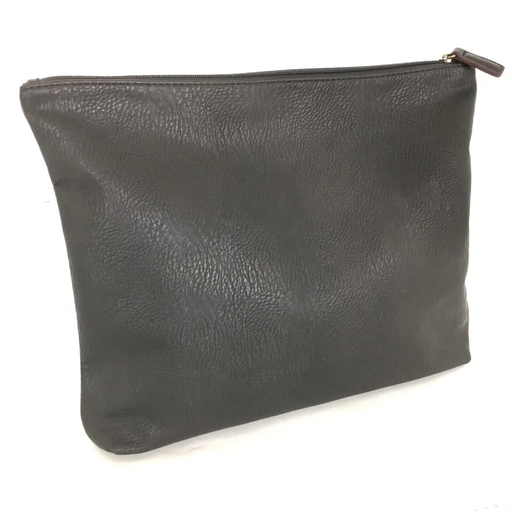Free People Large Black Vegan Faux Leather Makeup Pouch Cosmetic Case Zipper Bag